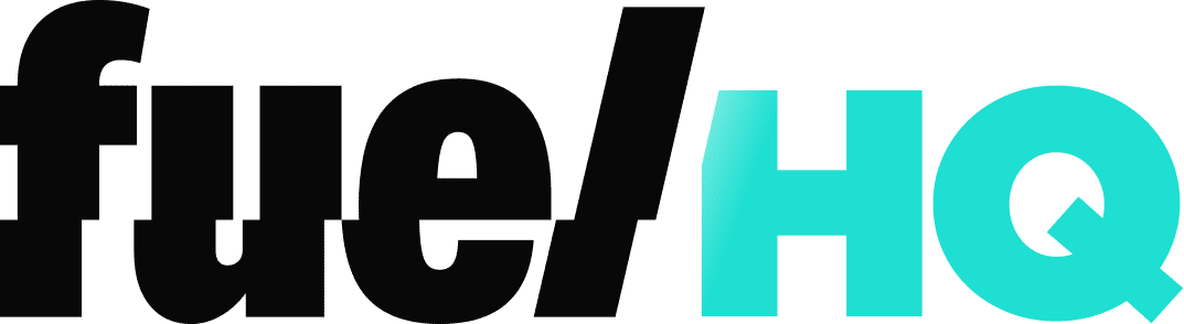Logo for FUELHQ with teal letters for 'HQ' and black for 'fuel/'.
