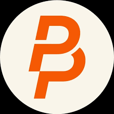 A logo with an orange stylized letter 'P' on a beige background.