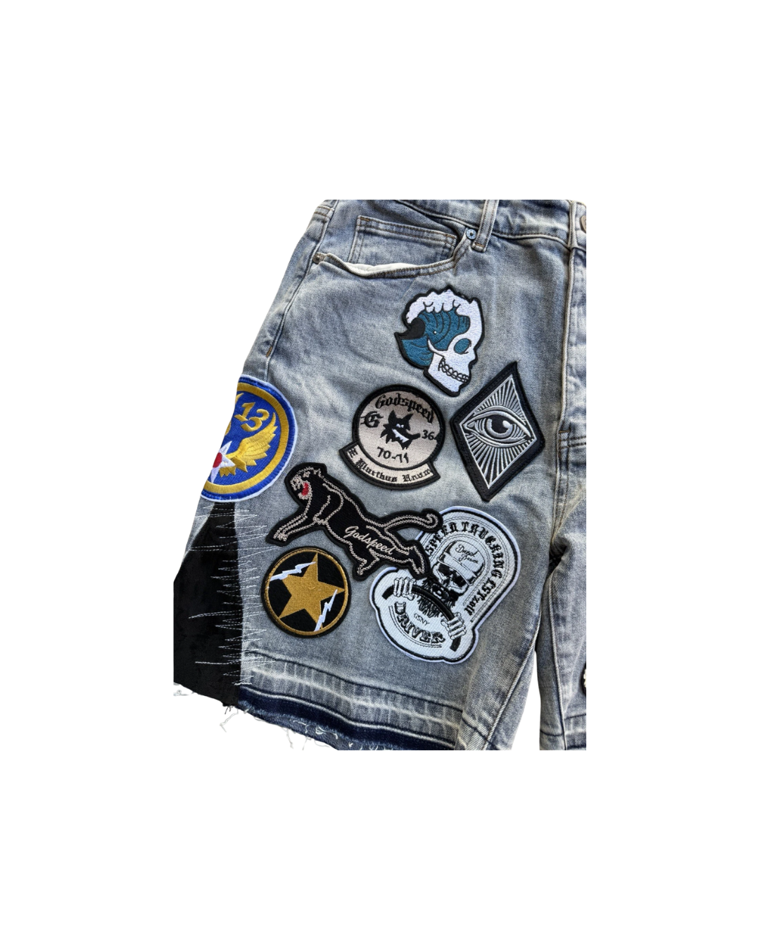 godspeed-patchwork-denim-shorts-v2-blue-left-patch-detail-panther-eye.png