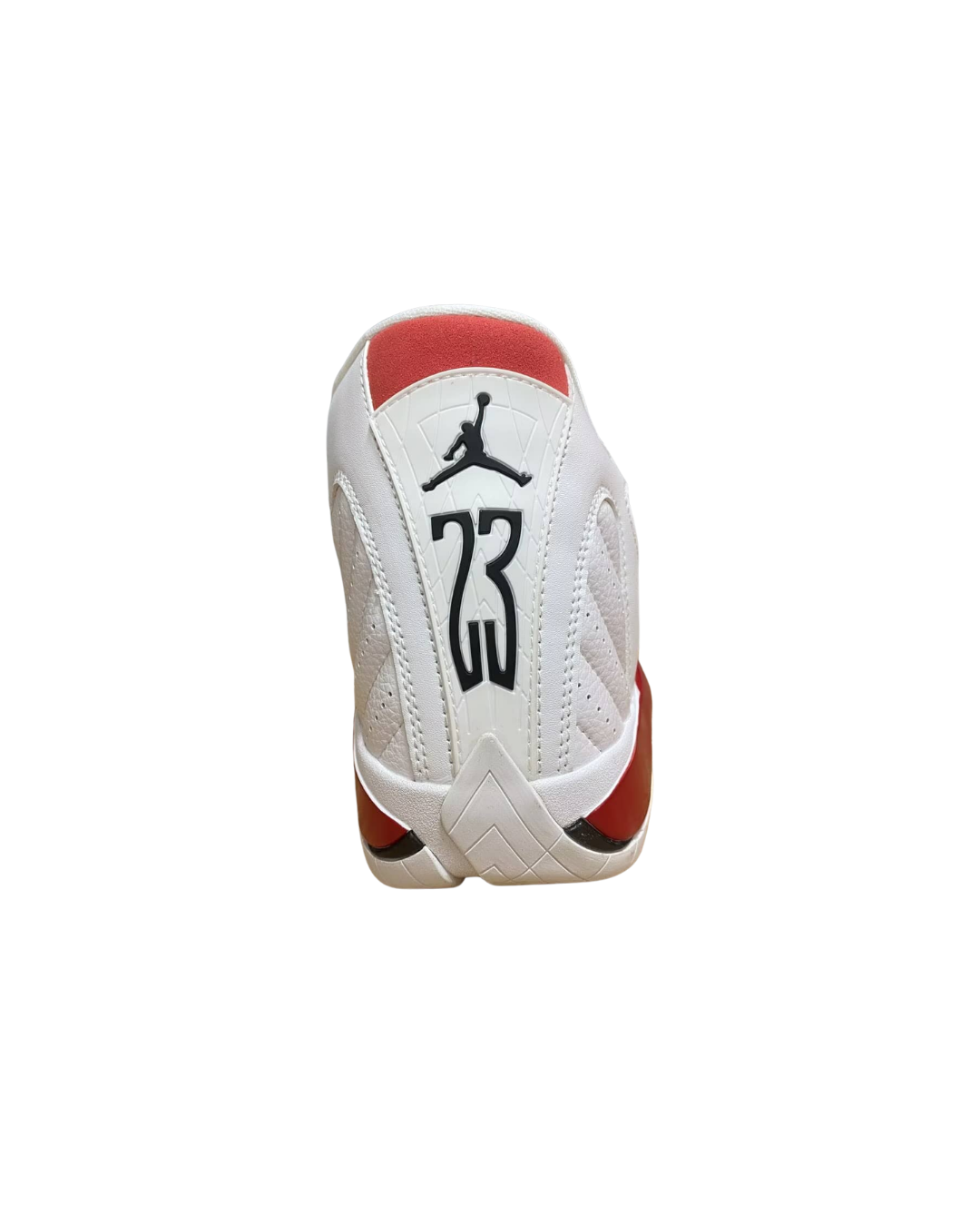 Front view of the Air Jordan 14 Retro Candy Cane showing the Jumpman logo on the tongue