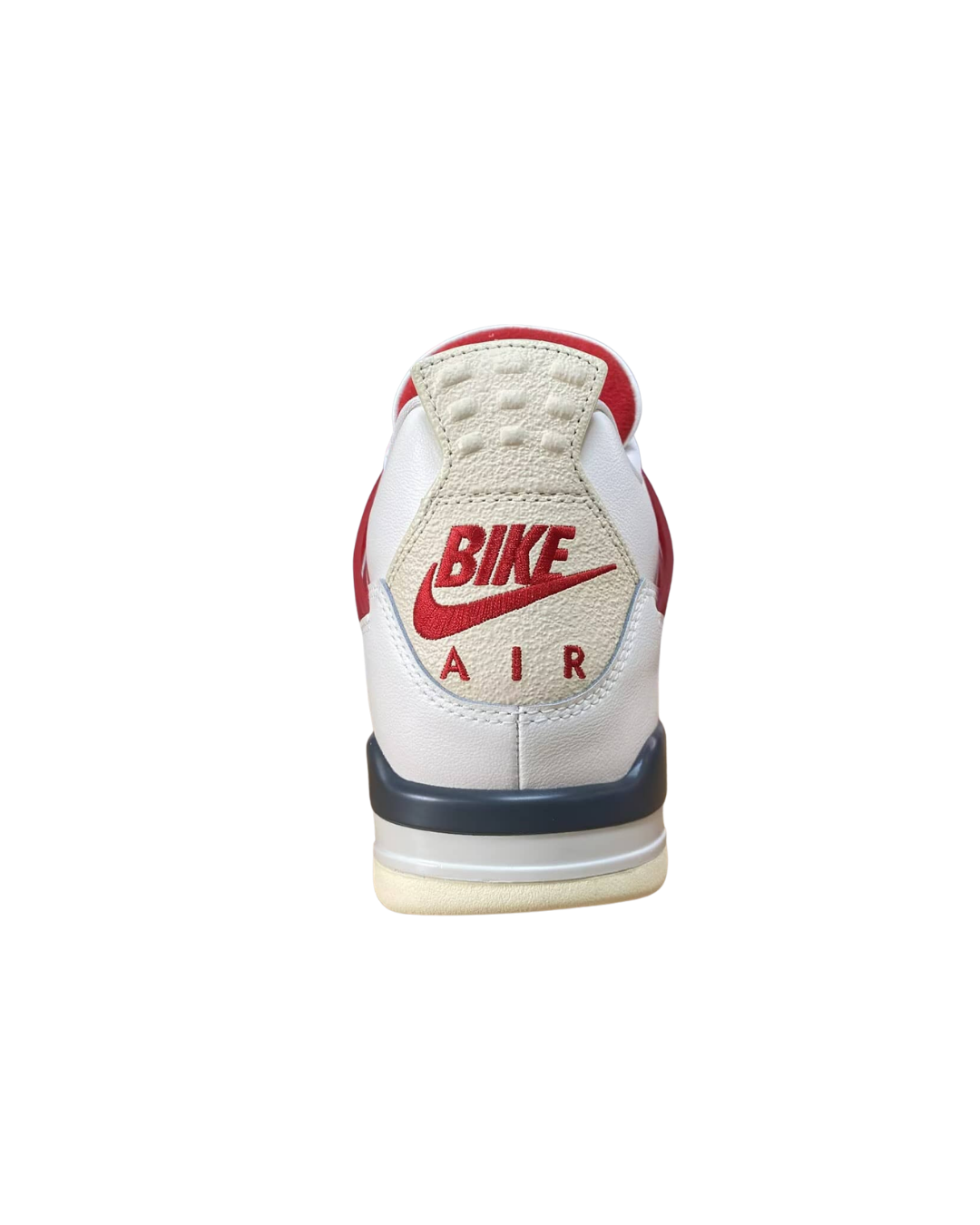 Front view of the Nigel Sylvester x Air Jordan 4 Brick After Brick showing the red Nike branding