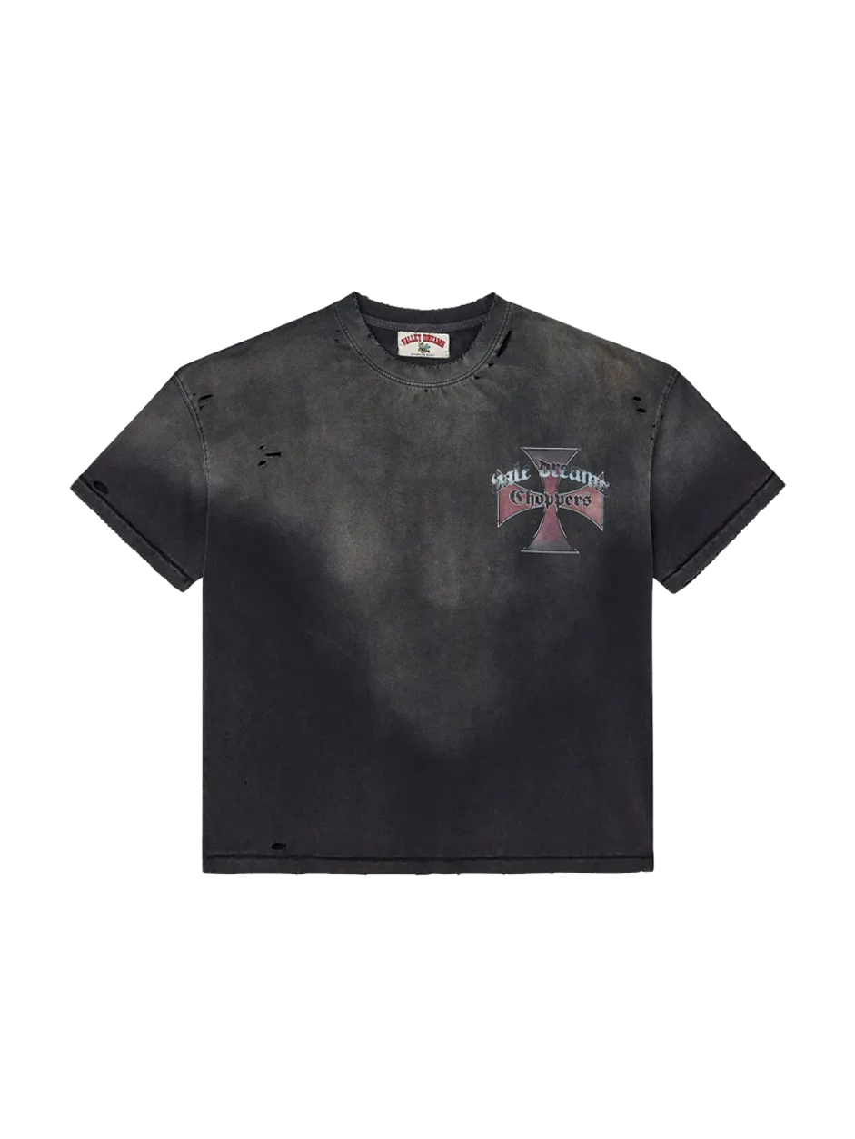 Vale Chopper Distressed-Effect Cotton T-Shirt Black – Graphic Streetwear Tee