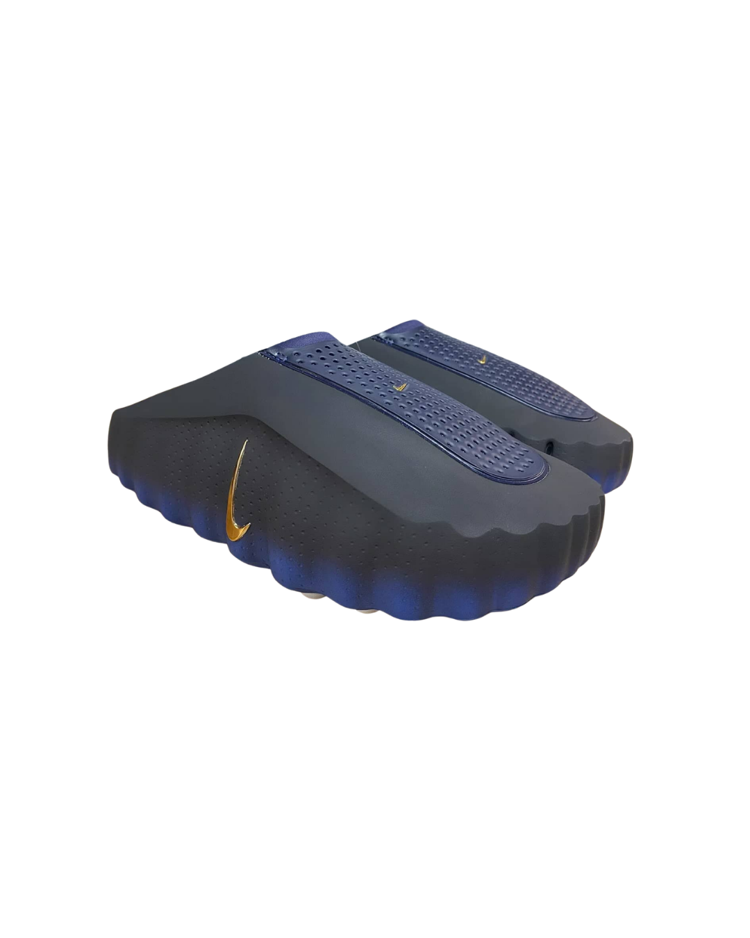 Angled three-quarter view of the Nike Mind 001 Blackened Blue slide