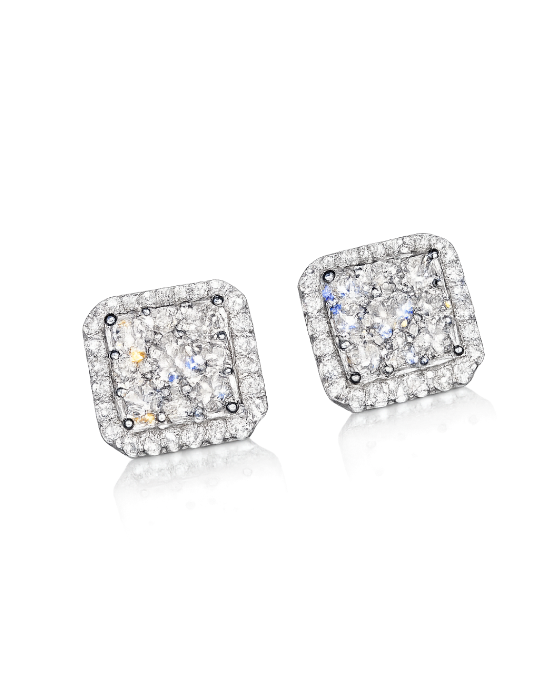Moissanite Square Stud Earrings — Iced Out 925 Silver, 11mm