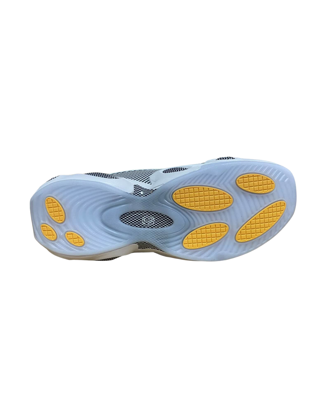 Outsole view of the Nike NOCTA Glide Drake showing the white and yellow rubber tread