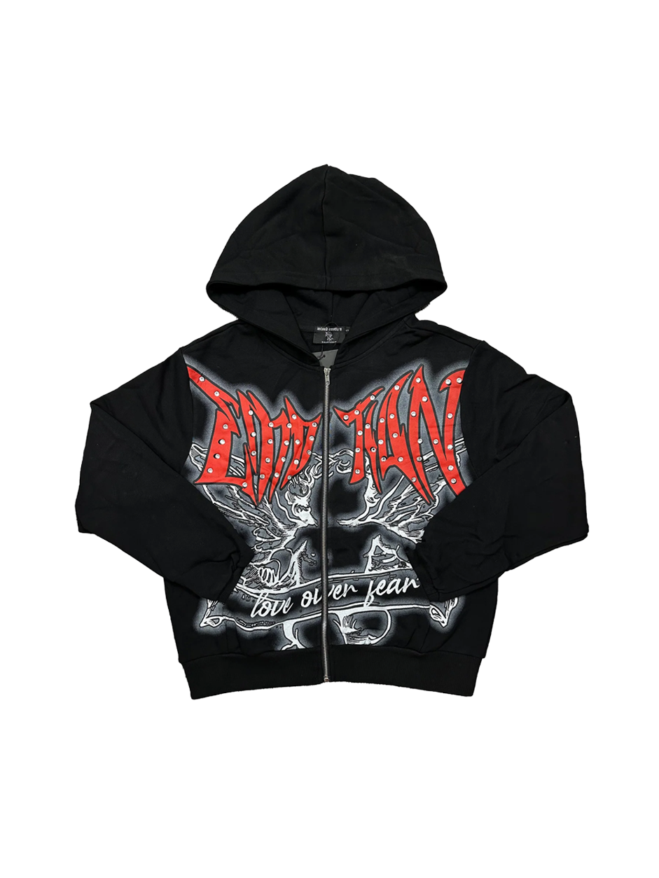 Mixed Emotion Black Graffiti Rhinestone Hoodie – Streetwear Hoodie
