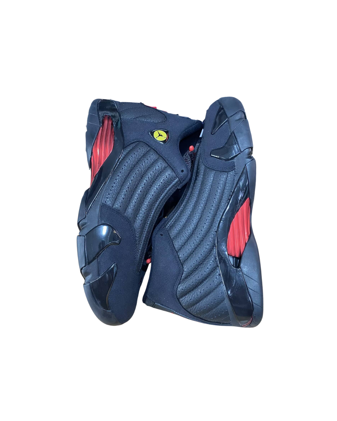 Pair of Air Jordan 14 Retro Last Shot sneakers angled together