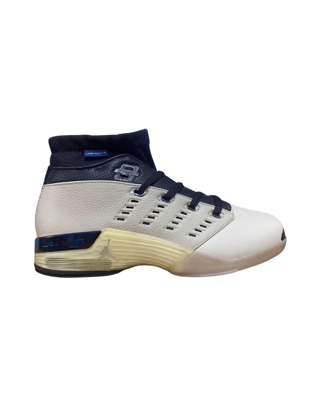 Infinite Archives x Air Jordan 17 Low SP Beach sneaker in navy and cream, side profile view