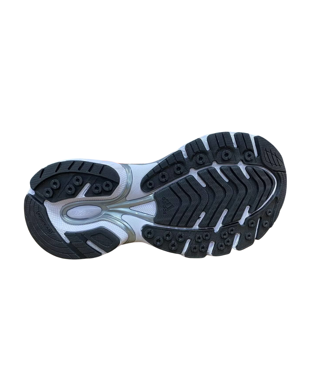 Outsole view of the Pharrell x adidas Adistar Jellyfish sneaker showing the navy and white rubber sole