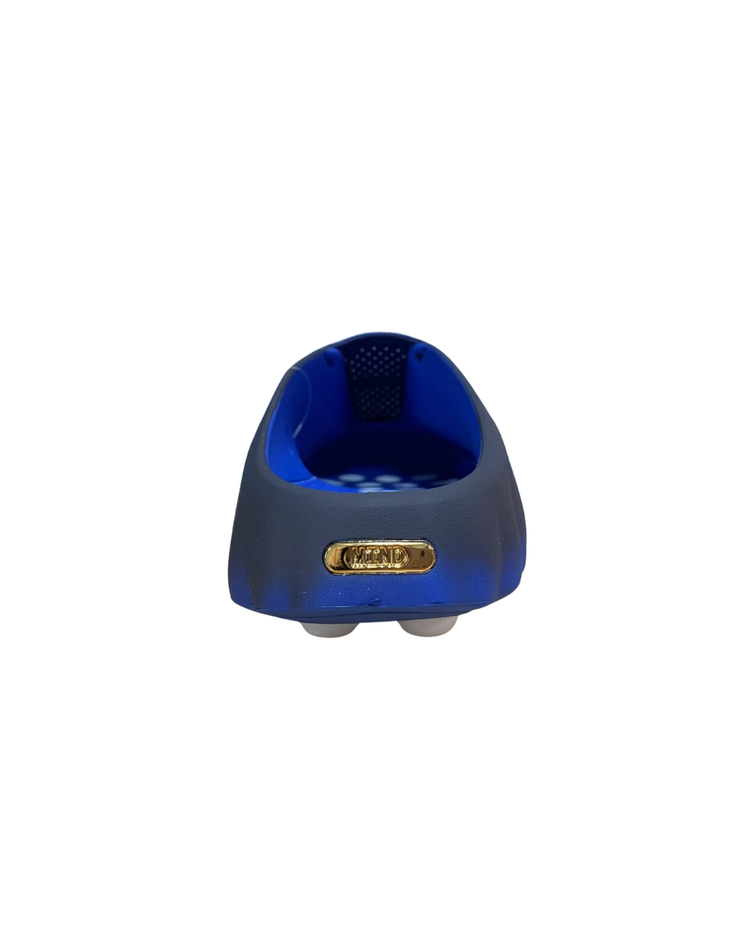 Front view of the Nike Mind 001 Blackened Blue slide showing the blue interior