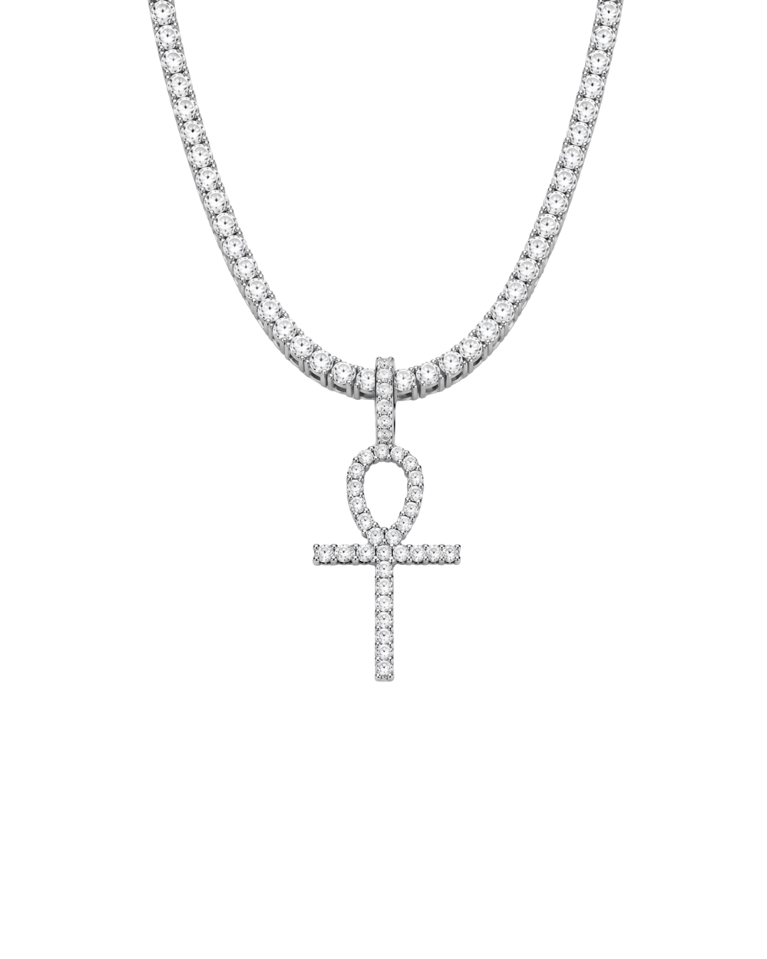 Tennis Ankh Cross Moissanite Pendant — GRA Certified 925 Silver
