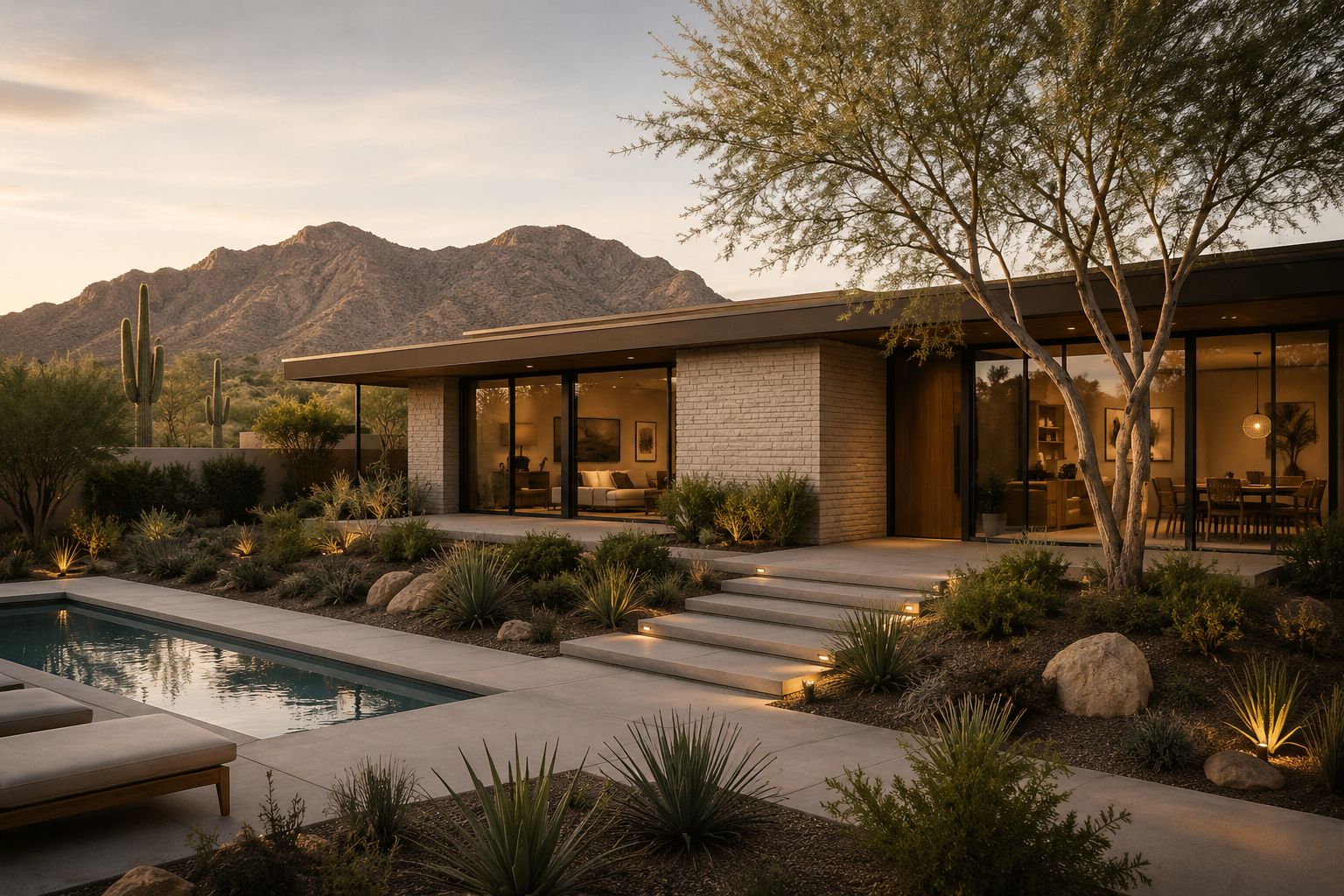 Luxury estate in Paradise Valley featuring timeless architecture and Sonoran Desert landscaping.
