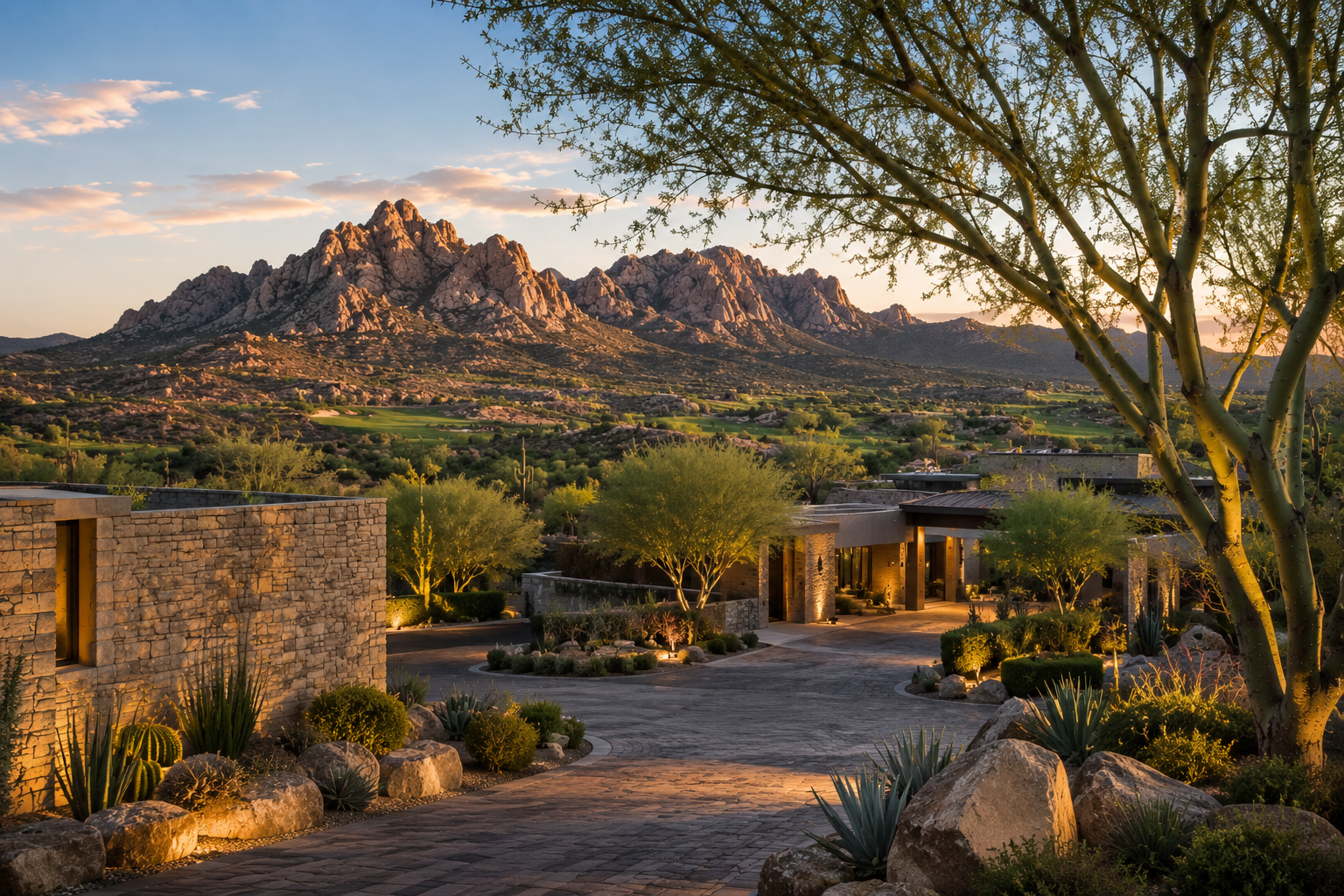 Luxury Silverleaf estate surrounded by Sonoran Desert landscaping and mountain views in North Scottsdale.