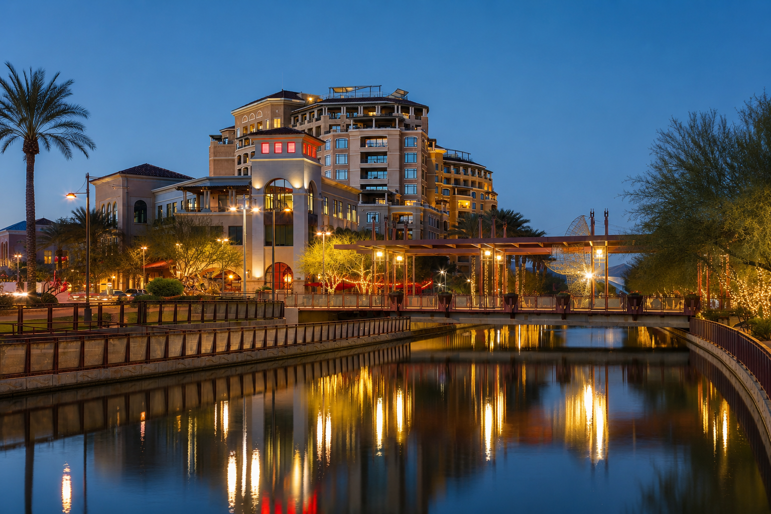 Scottsdale Old Town Waterfront at night