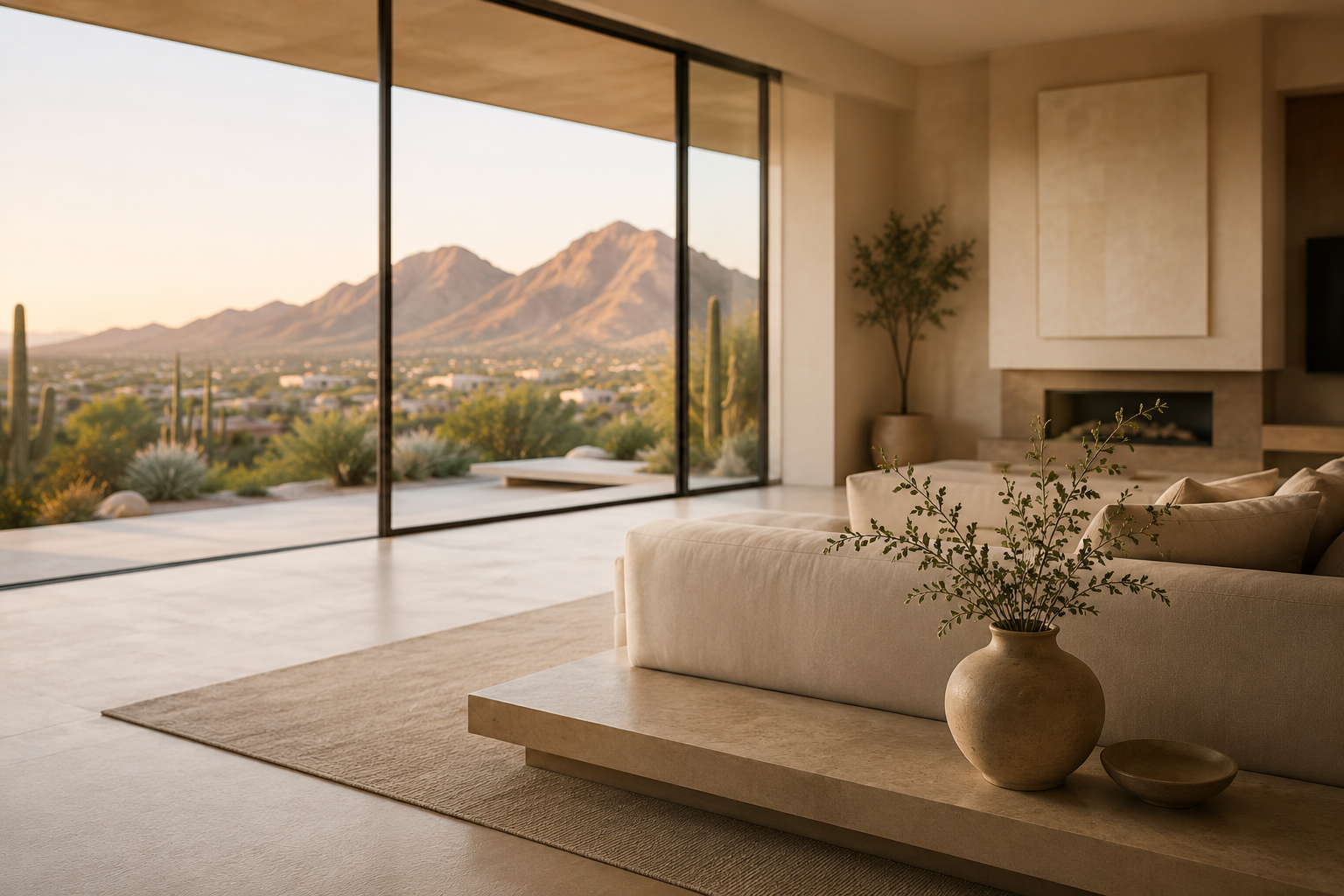 north scottsdale home with panoramic doors and views of mcdowell mountains