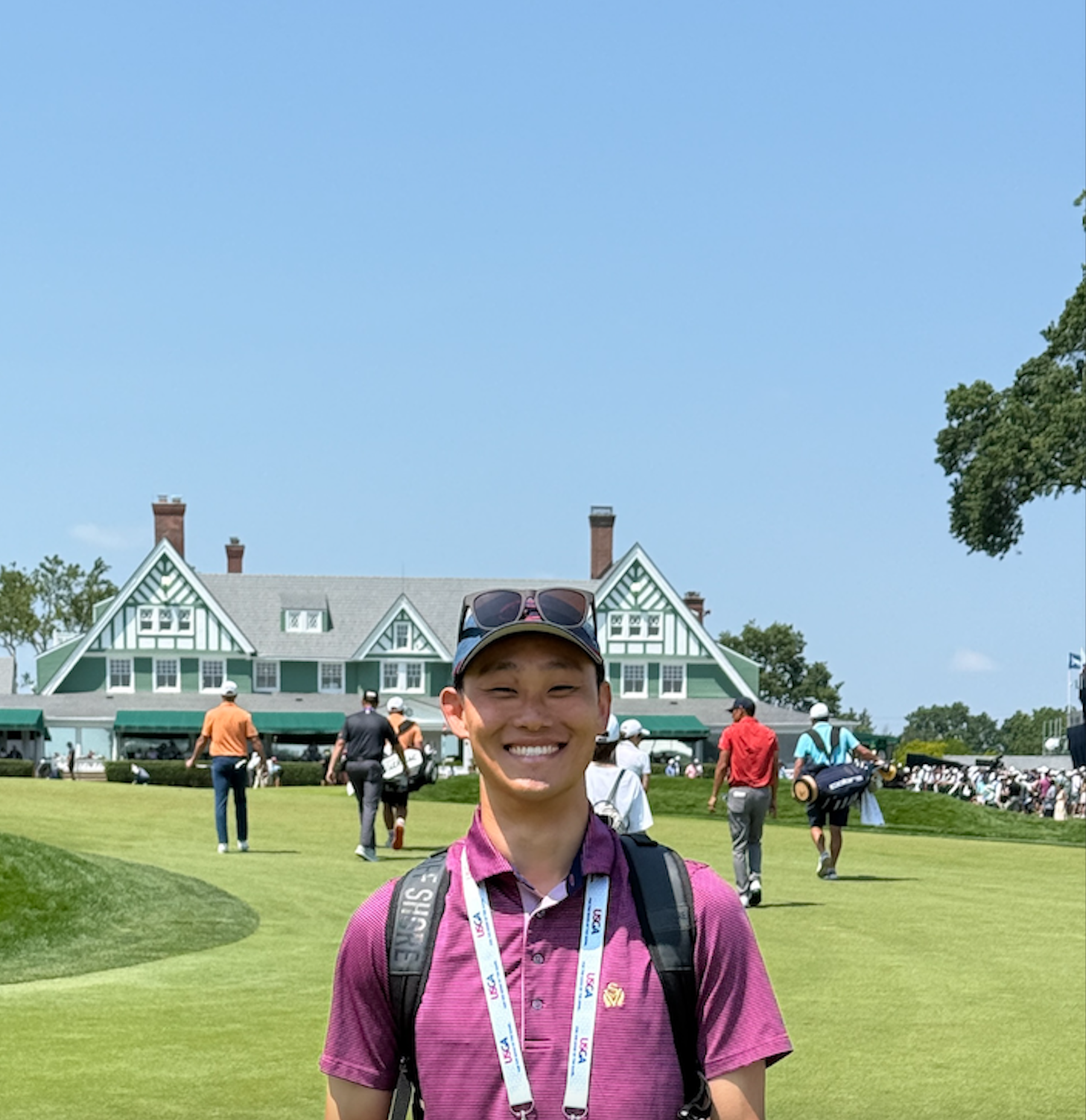 Robert Lee standing on the ninth hole at Oakmont Country Club during Wednesday practice rounds during the 2025 US Open. Robert was inside the ropes with PGA Tour Winner James Hahn, US Open Champion Wyndham Clark, and PGA Tour Winner Chris Gotterup.