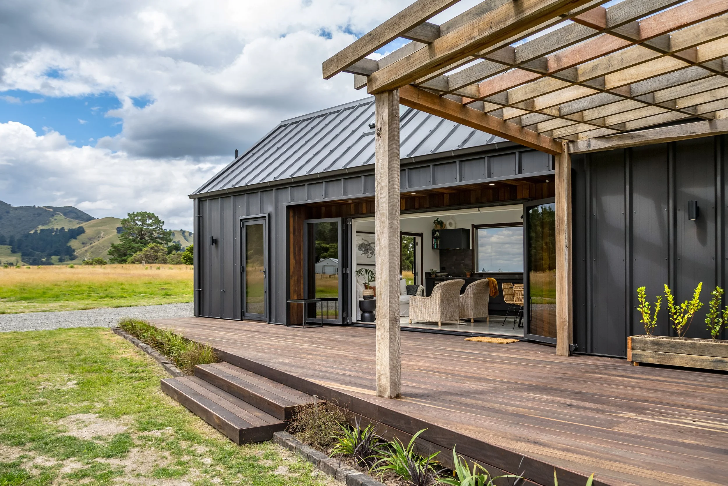 Rustic Pergola, built with our reclaimed hand-brushed hardwood.
