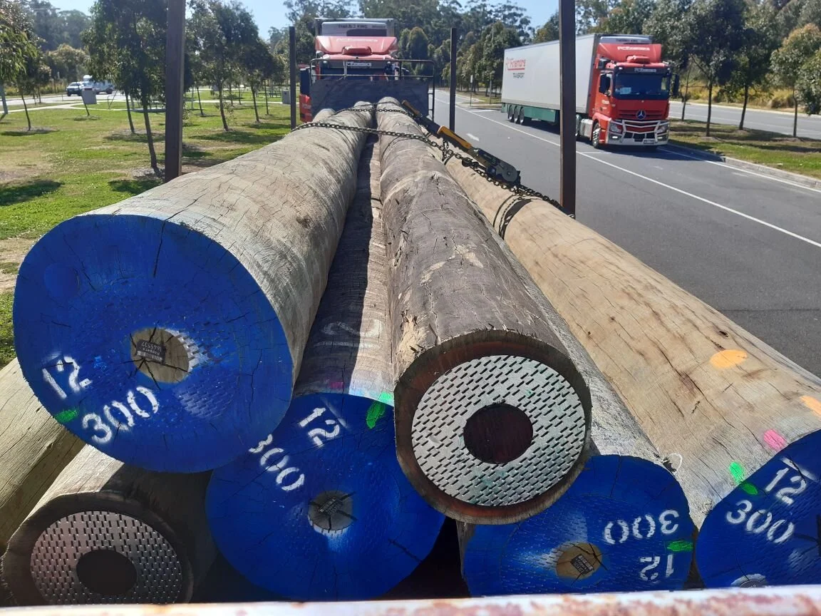 New 12m long  Hardwood Marine Poles for NZ wharf projects. We have supplied Poles up to 22m long with a 500mm diameter for NZ marine projects. All freight logistics are taken care of by our team.