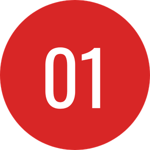 Red circular badge with white text reading '01' in the center