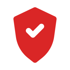 Red shield with a black checkmark in the center