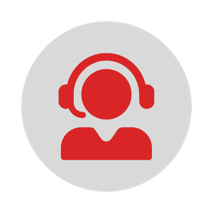 Icon of a person wearing headphones, representing customer support or audio communication.