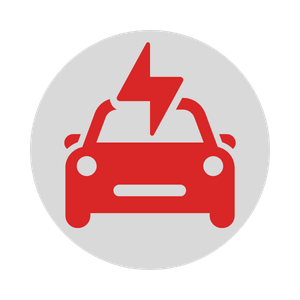 Red car icon with a lightning bolt symbol above it, indicating a charging or electric vehicle