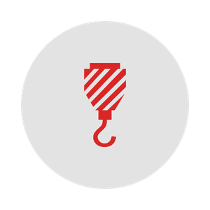 Red and white striped crane hook icon on light gray background