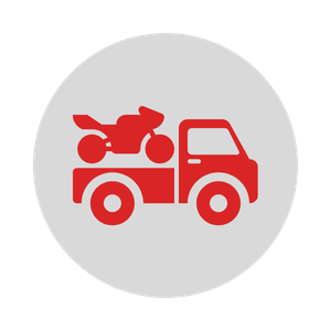 Red icon of a tow truck carrying a motorcycle.