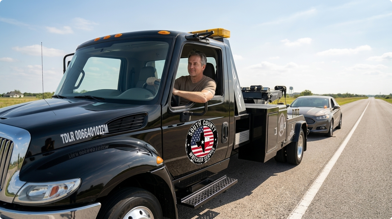 A black tow truck with a