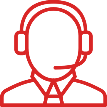 Outline of a customer service representative wearing a headset and tie.