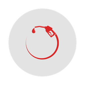 A red oil or fuel pump nozzle with a droplet of liquid on it, positioned over a red circular outline against a white background.