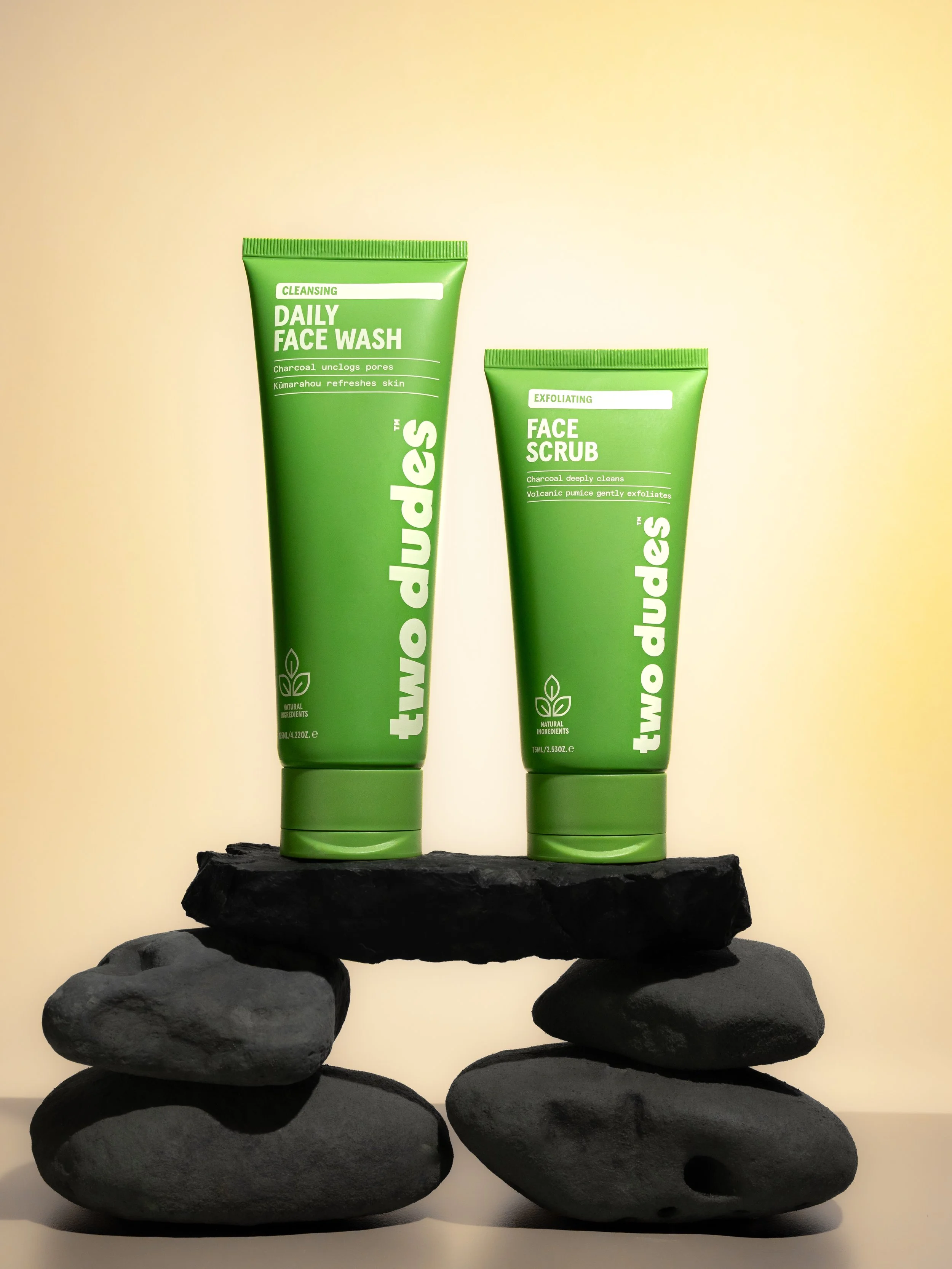 Front facing Product shoot for Two Dudes skincare range.