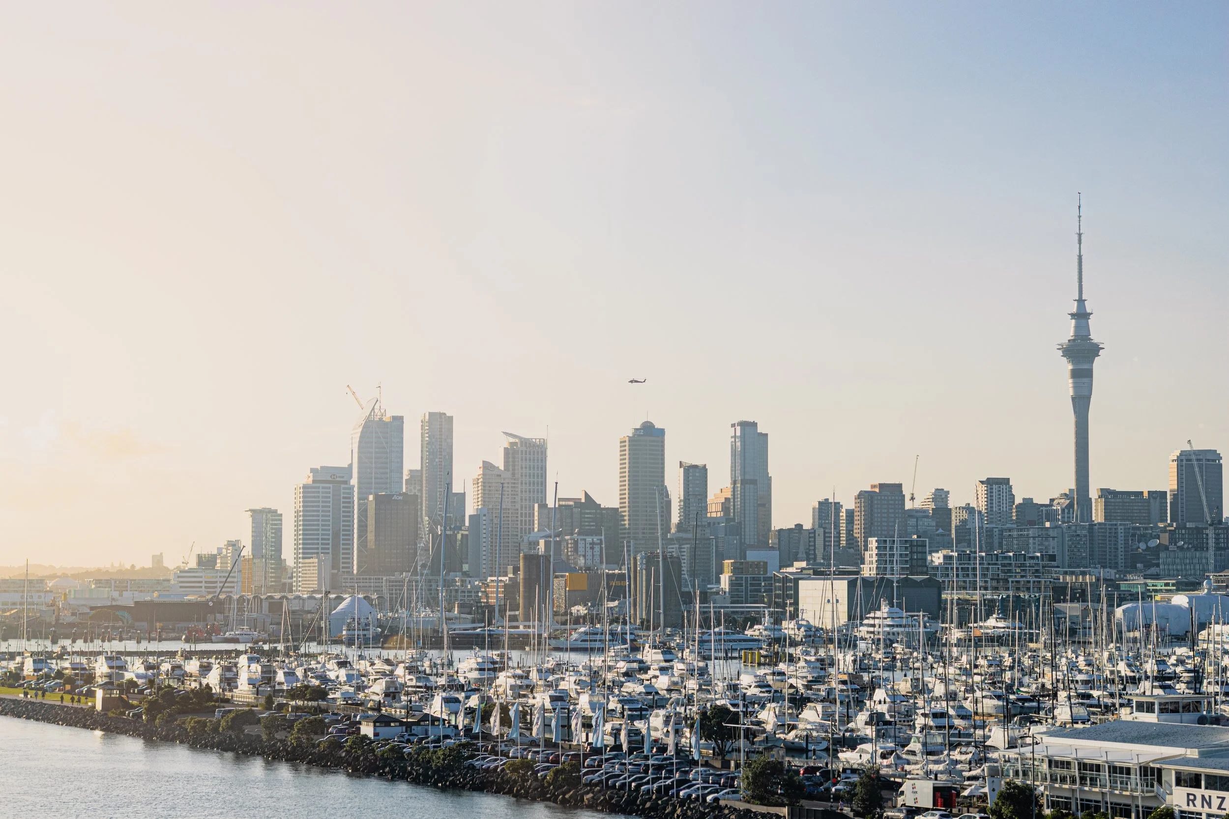 Auckland City skline at sunrise.