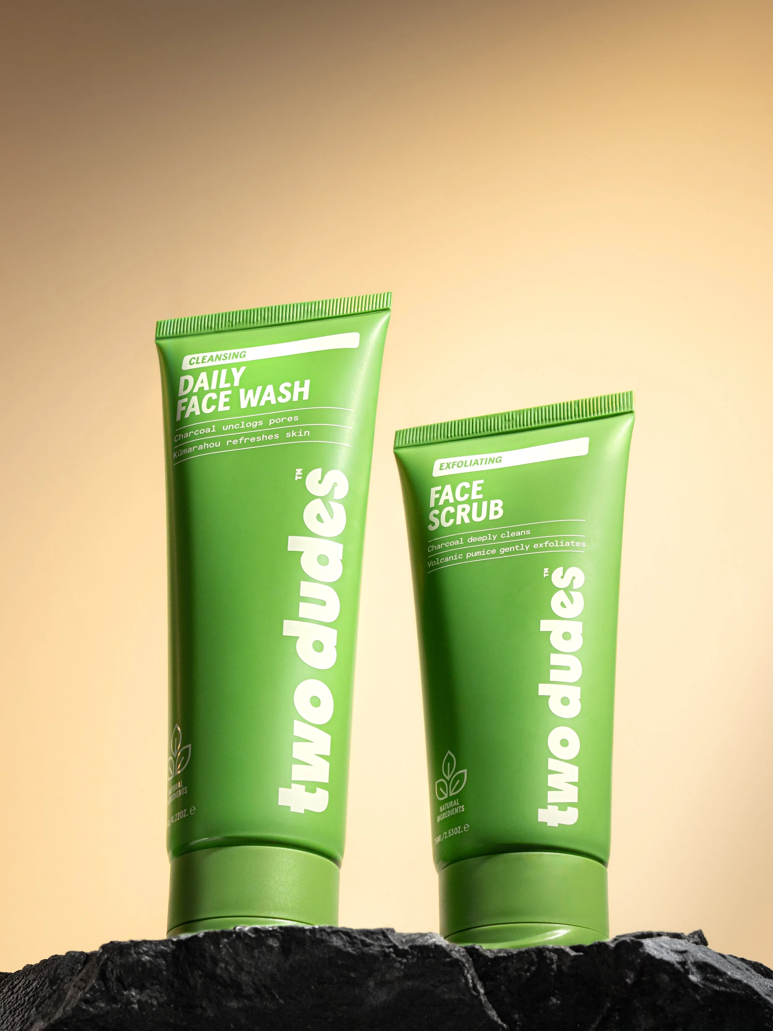 Side profile product shoot for Two Dudes skincare range.