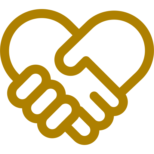Outline of two hands shaking in gold color.