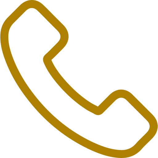 Outline of a telephone receiver icon in gold on a black background.