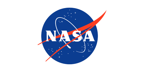 NASA logo with a blue circle, white stars, and a red vector streak crossing through the text.
