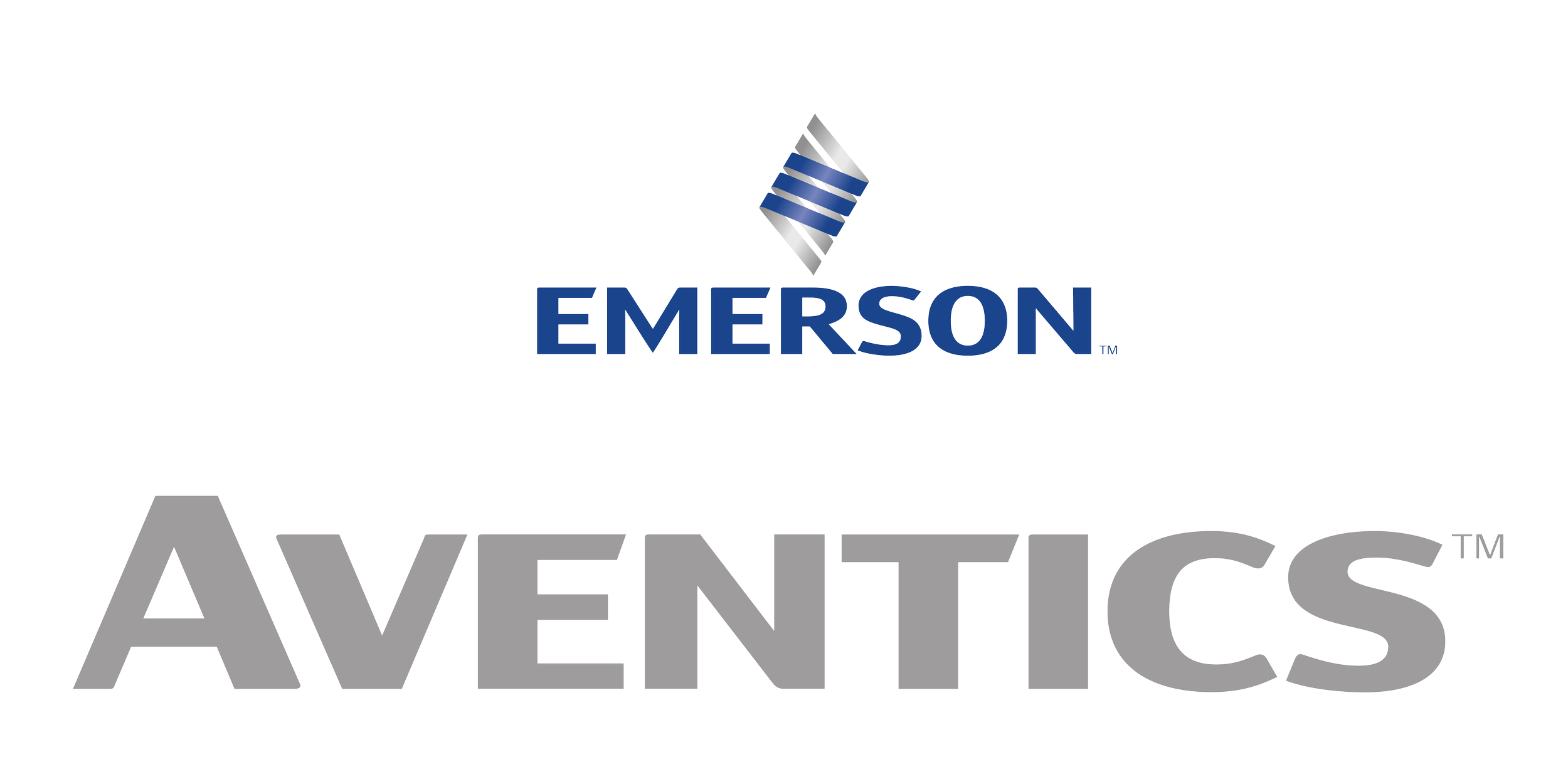 Emerson logo with a stylized blue and silver swirl above the company's name in blue text.