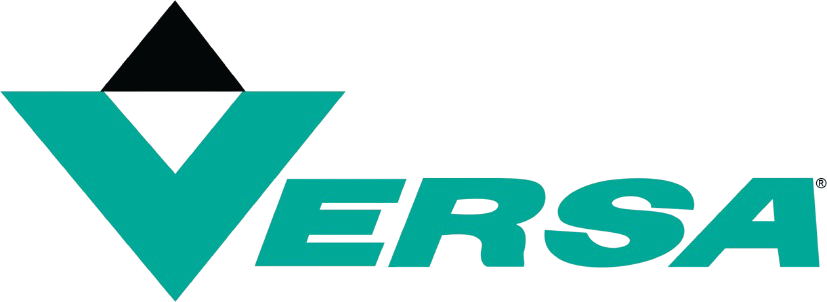 The image displays the logo of Versa, an American lifting equipment company, featuring a stylized, angular 'V' in teal and black, with the word 'Versa' in bold teal letters.