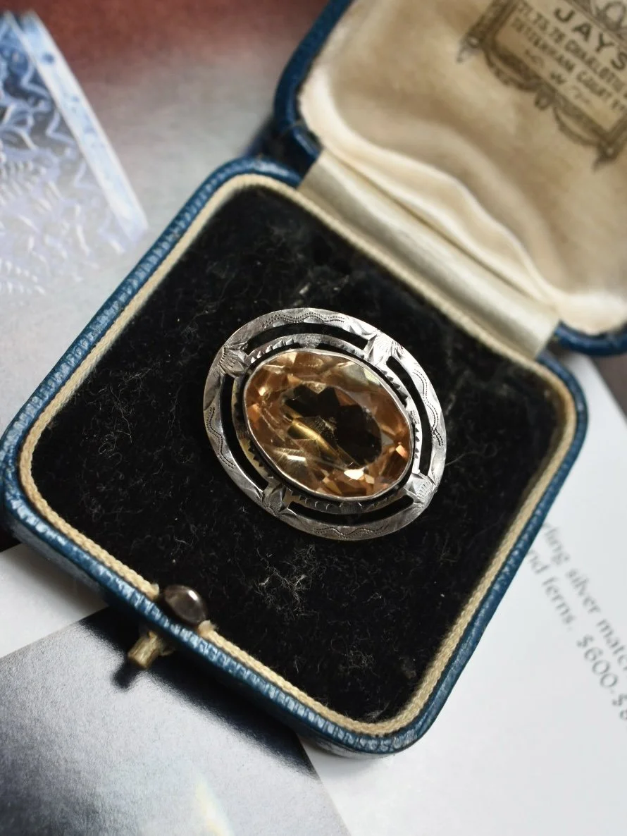 Antique Art Deco sterling silver citrine brooch