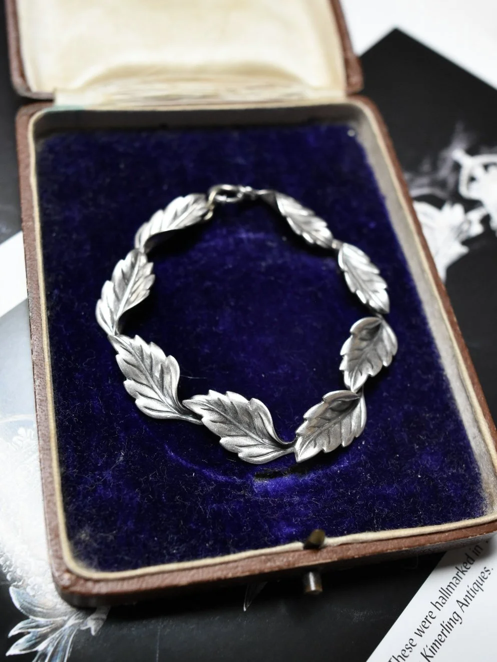 Vintage sterling silver Scandinavian laurel leaf bracelet