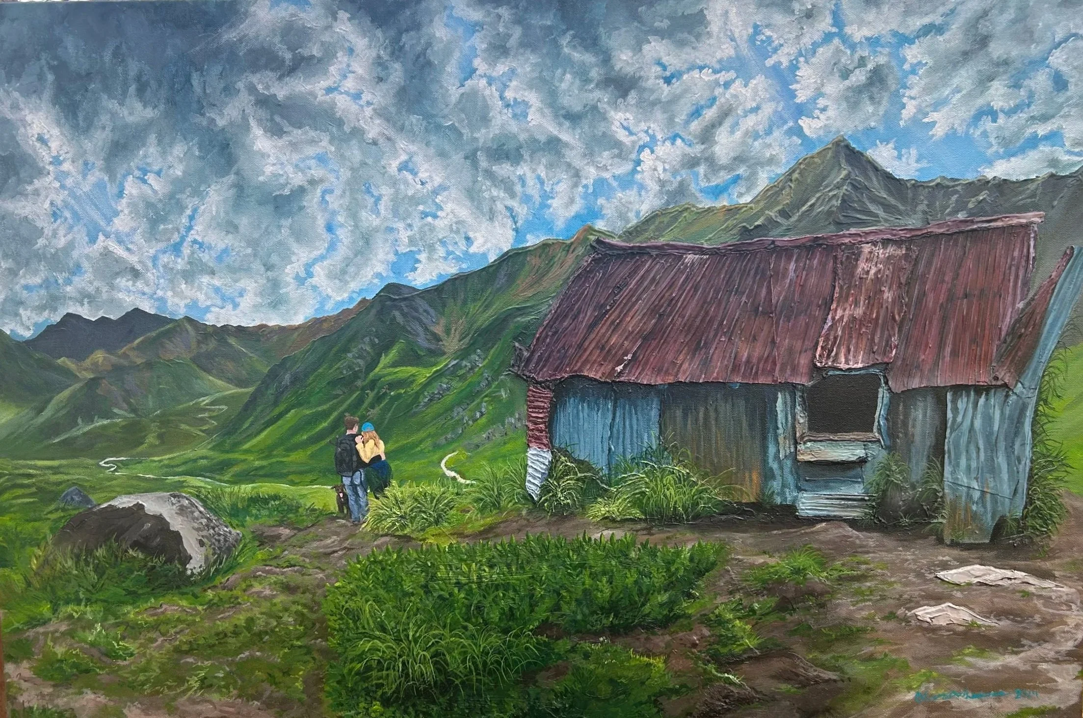 Future's Journey- 36"x48" Acrylic on Canvas 
The journey of the joys of a new marriage looking unto their future, the ups and downs, the legacy they will leave and the beauty of life