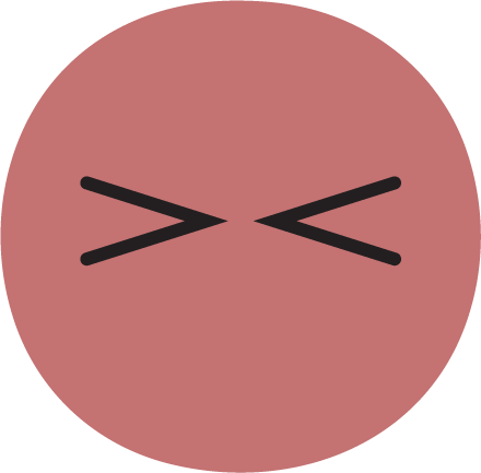 Pink circular face emoji with squinted eyes and a scrunched mouth, expressing anger or frustration.