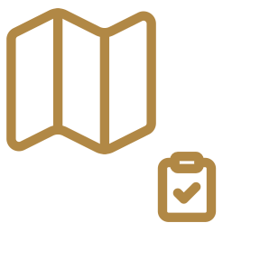 Stylized map icon with a checklist box