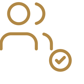 Icon of a person with a checkmark in a circle, representing verified identity or approval.