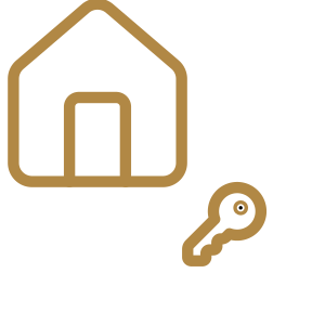 Simple illustration of a house with a key.