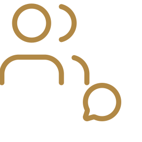 Icon of two people, one larger and one smaller, with a speech bubble.