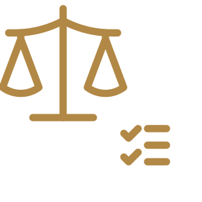 Icon of balance scale and checklist with check marks