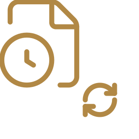 Icon of a document with a clock and a refresh arrow, representing time or schedule updates.