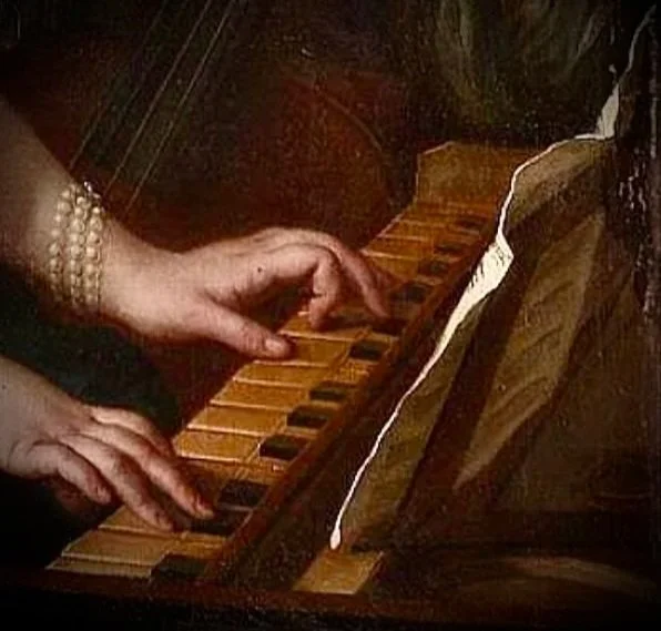 Early keyboard instrument in oil painting